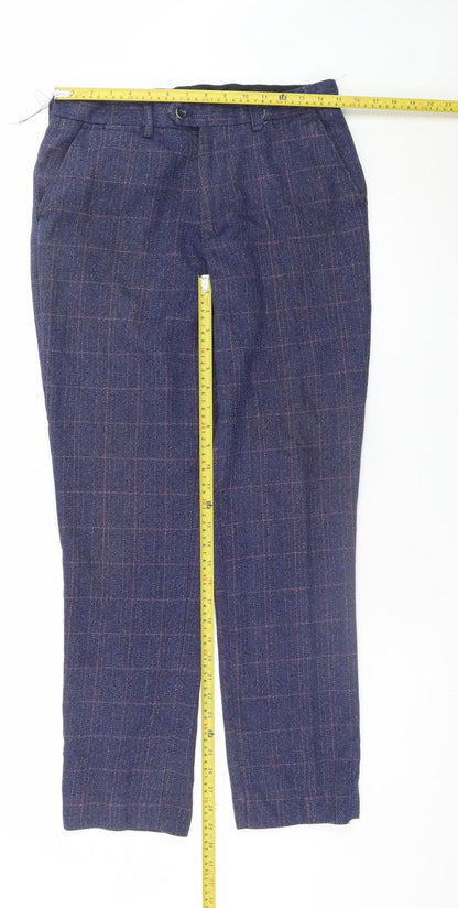 Marc Darcy Men's Blue Checked Wool Blend Dress Trousers 38/32