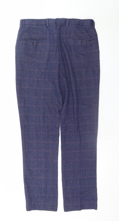 Marc Darcy Men's Blue Checked Wool Blend Dress Trousers 38/32