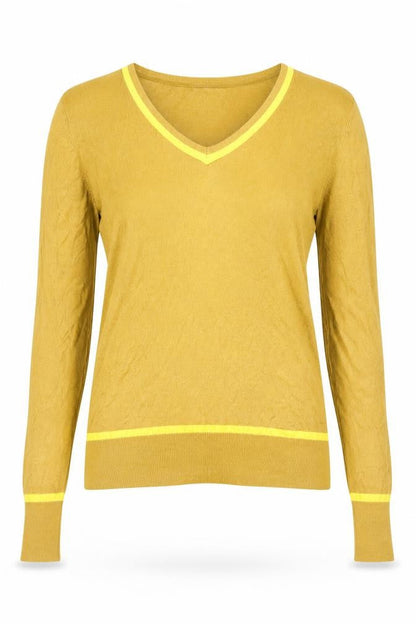 Lennon Courtney Women Yellow Viscose V-Neck Pullover Jumper M