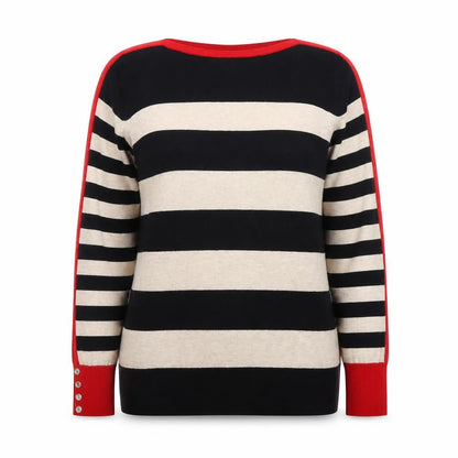 Wallis Women’s Black Beige Red Striped Boat Neck Jumper Size 14