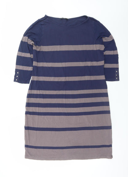 Marks and Spencer Women Blue Striped Shift Dress Size 16 3/4 Sleeve