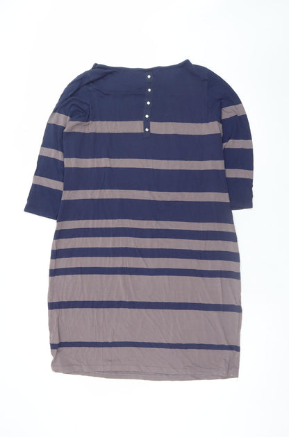 Marks and Spencer Women Blue Striped Shift Dress Size 16 3/4 Sleeve