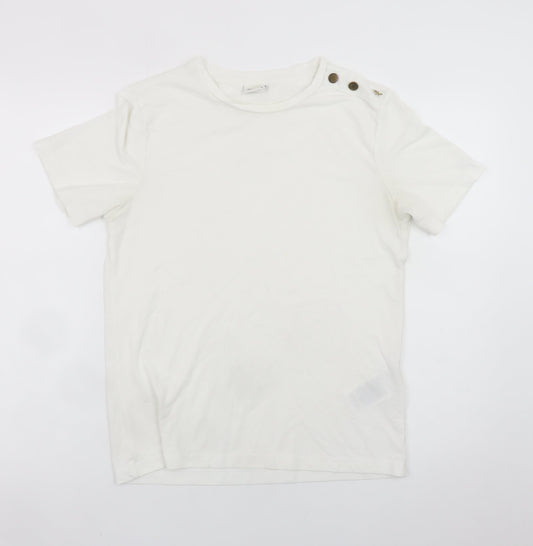 Jacqueline de Yong Women White M Short Sleeve Button Crew Neck T-Shirt