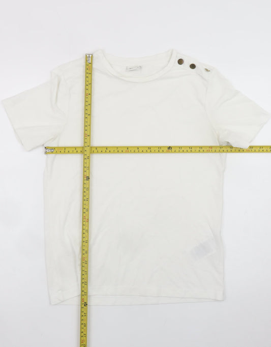 Jacqueline de Yong Women White M Short Sleeve Button Crew Neck T-Shirt