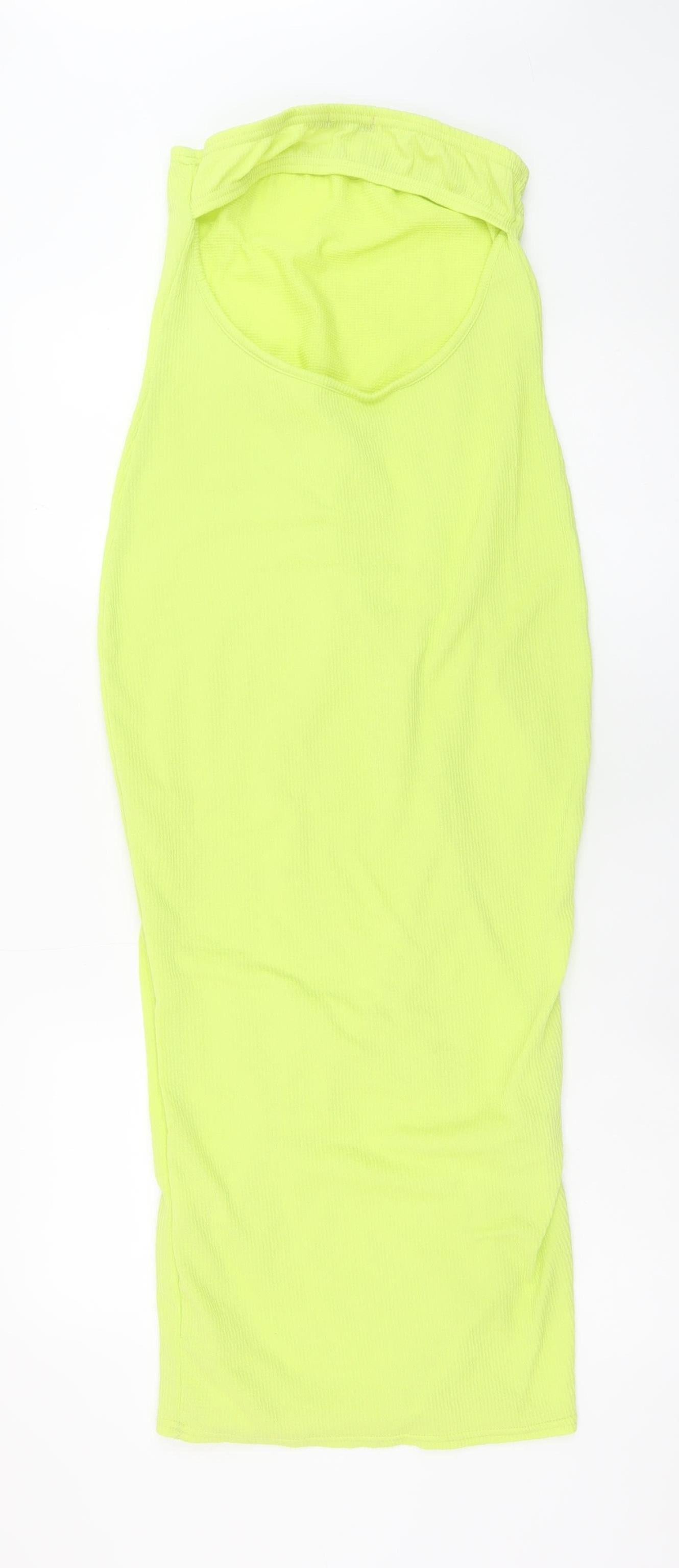 Boohoo Women’s Yellow Strapless Bodycon Midi Dress Size 12