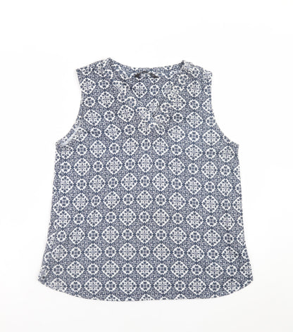 Dunnes Stores Women's Blue Geometric Sleeveless Blouse Size 14