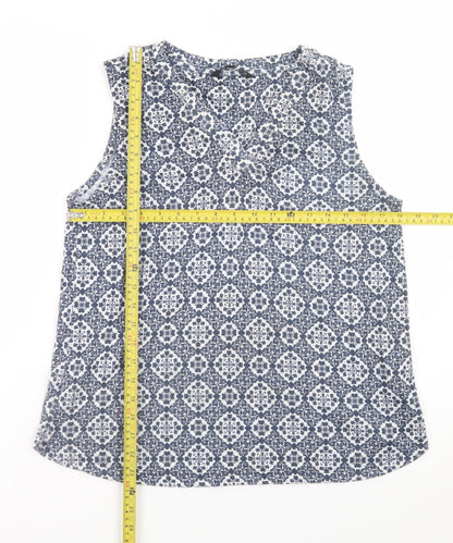 Dunnes Stores Women's Blue Geometric Sleeveless Blouse Size 14