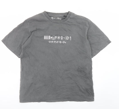Rick and Morty Men's Grey Large Graphic Print Cotton T-Shirt