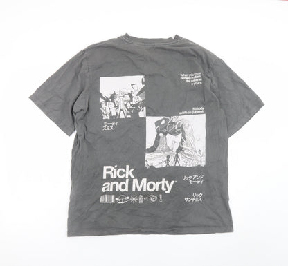 Rick and Morty Men's Grey Large Graphic Print Cotton T-Shirt