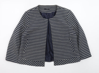Dunnes Women Blue Geometric Pattern Mid-Length Open Jacket Size 20