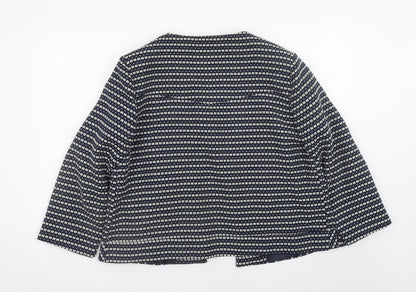 Dunnes Women Blue Geometric Pattern Mid-Length Open Jacket Size 20