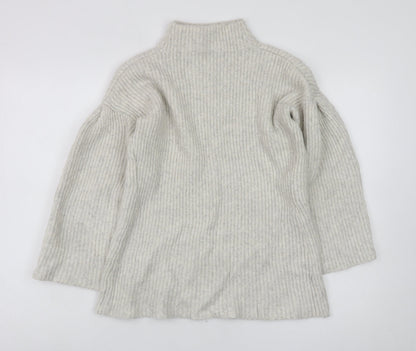 Mint Velvet Womens Beige Ribbed Mock Neck Wool Blend Jumper Size 12