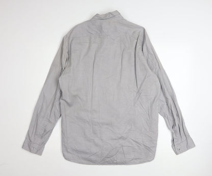 Hugo Boss Men's Grey Regular Fit Cotton Button-Up Shirt L