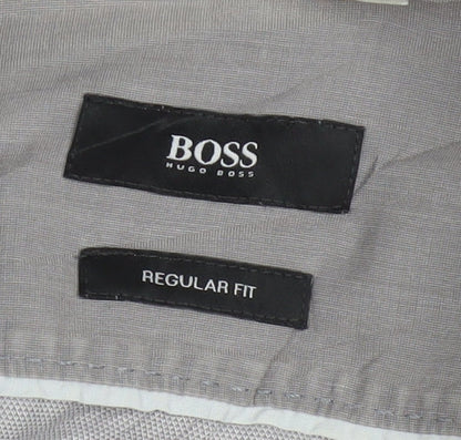 Hugo Boss Men's Grey Regular Fit Cotton Button-Up Shirt L