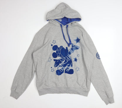 Disneyland Paris Women's Grey Blue Hoodie L Pullover Mickey Print