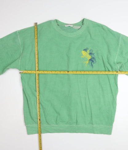 Hoxton Chic Women's Green Cotton Blend Pullover Sweatshirt L