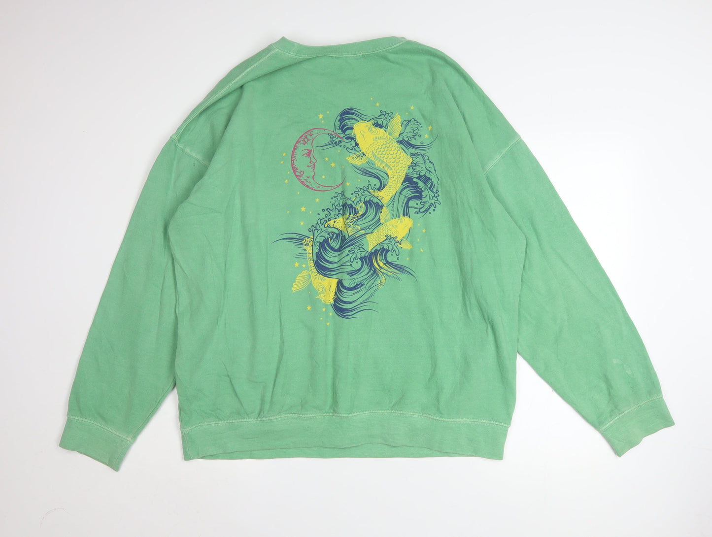 Hoxton Chic Women's Green Cotton Blend Pullover Sweatshirt L