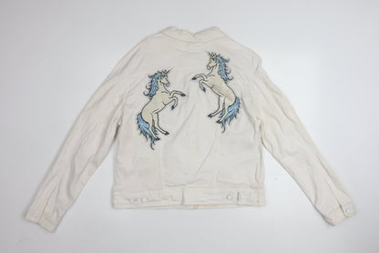 LuLaRoe Women’s Ivory Embroidered Unicorn Button Jacket XL