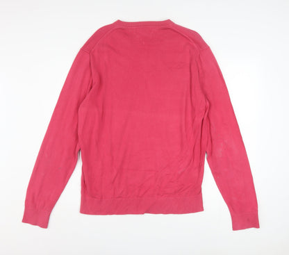 Tommy Hilfiger Men's Pink V-Neck Cotton Pullover Jumper XL