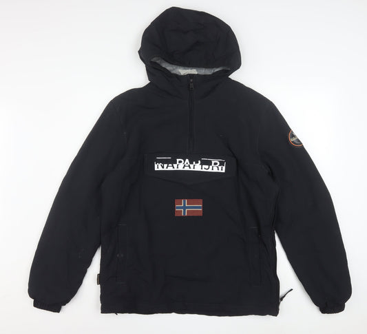 Napapijri Men's Black Hooded Anorak Jacket Size S Waterproof Windproof