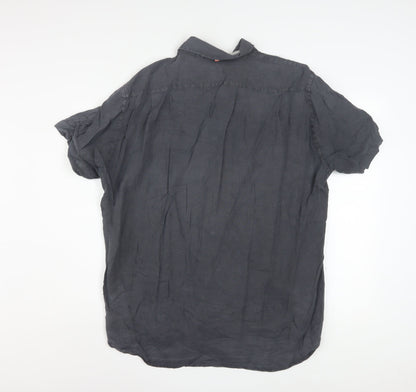Hugo Boss Men's Grey Linen Short Sleeve Button-Up Shirt XL