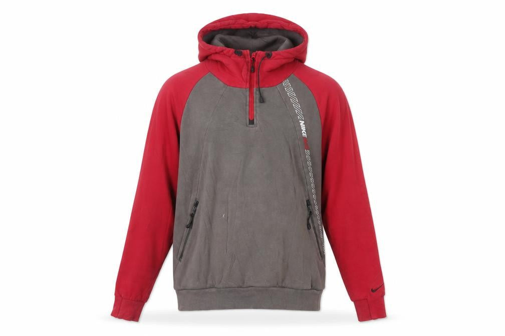 Nike Men's Red Grey 1/2 Zip Hoodie Medium Cotton Blend Athletic Dept