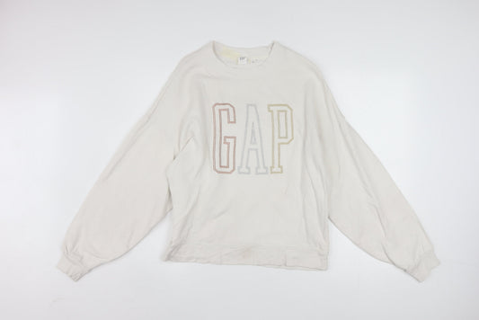 GAP Women Beige Crew Neck Pullover Sweatshirt XS Relaxed Fit