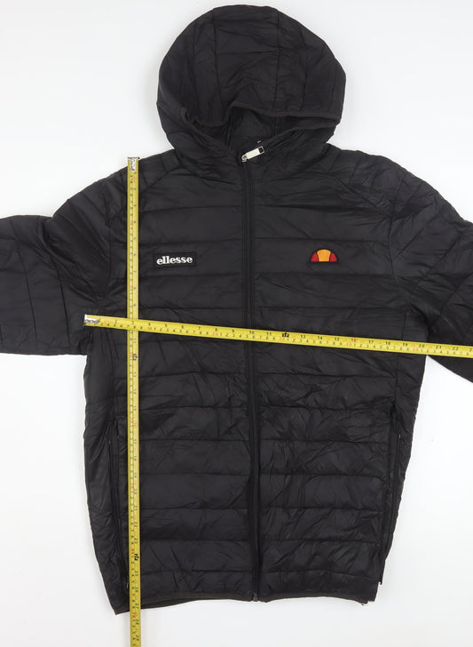 Ellesse Mens Black XL Puffer Jacket Hooded Quilted Lombardy Coat