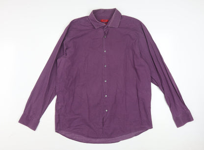 Hugo Boss Men’s Purple Polka Dot Regular Fit Long Sleeve Cotton Shirt 17.5