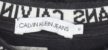 Calvin Klein Jeans Women's Black Cotton Crew Neck Sweatshirt Size 12
