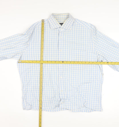 Hugo Boss Men's Blue Check Long Sleeve Cotton Button-Up Shirt Size 16