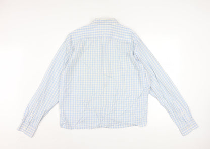 Hugo Boss Men's Blue Check Long Sleeve Cotton Button-Up Shirt Size 16