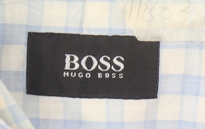 Hugo Boss Men's Blue Check Long Sleeve Cotton Button-Up Shirt Size 16