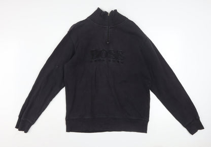 Hugo Boss Men's Black 1/4 Zip Mock Neck Logo Sweatshirt Size L