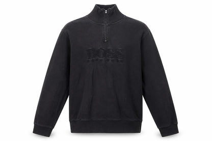 Hugo Boss Men's Black 1/4 Zip Mock Neck Logo Sweatshirt Size L