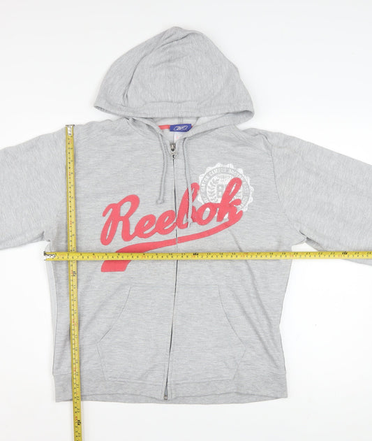 Reebok Women's Grey Full Zip Hoodie Size 18 Logo Print Sportswear
