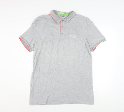Hugo Boss Men's Grey Short Sleeve Logo Polo Shirt L