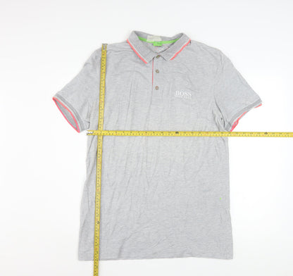 Hugo Boss Men's Grey Short Sleeve Logo Polo Shirt L