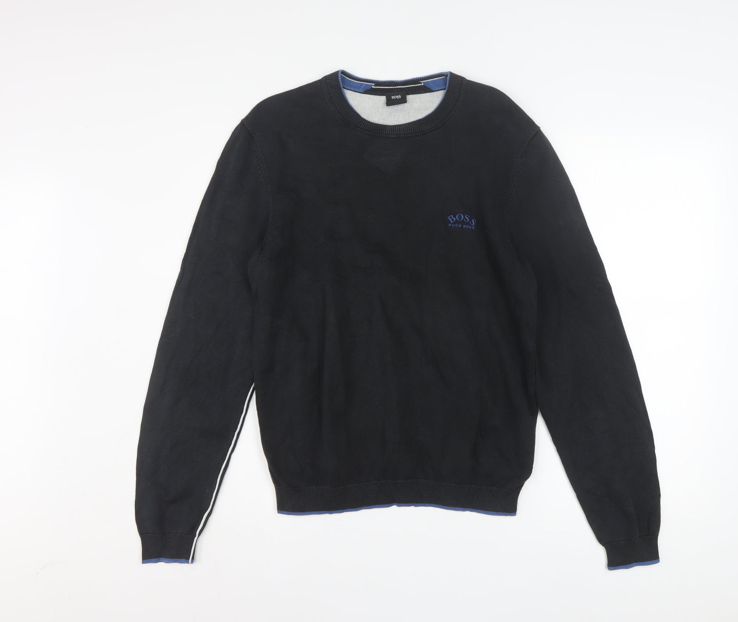 Hugo Boss Men's Black Cotton Crew Neck Pullover Jumper Size S