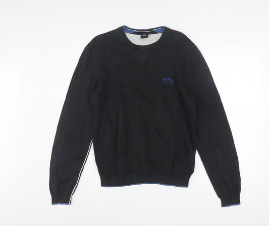 Hugo Boss Men's Black Cotton Crew Neck Pullover Jumper Size S