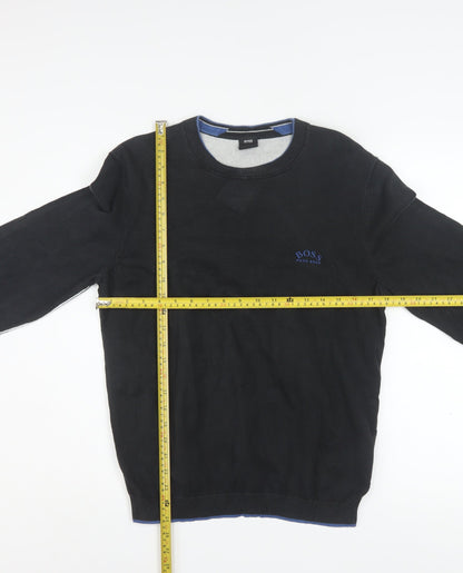 Hugo Boss Men's Black Cotton Crew Neck Pullover Jumper Size S