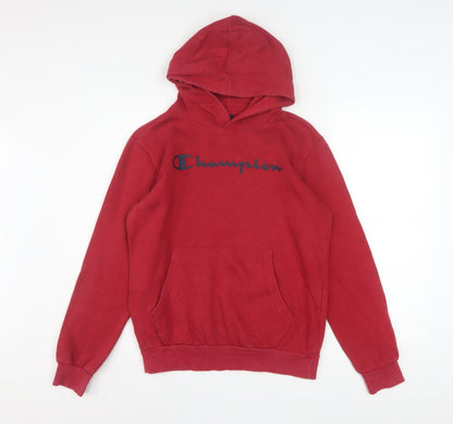 Champion Boys Red Pullover Fleece Hoodie 13-14 Years Logo Print