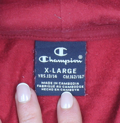 Champion Boys Red Pullover Fleece Hoodie 13-14 Years Logo Print