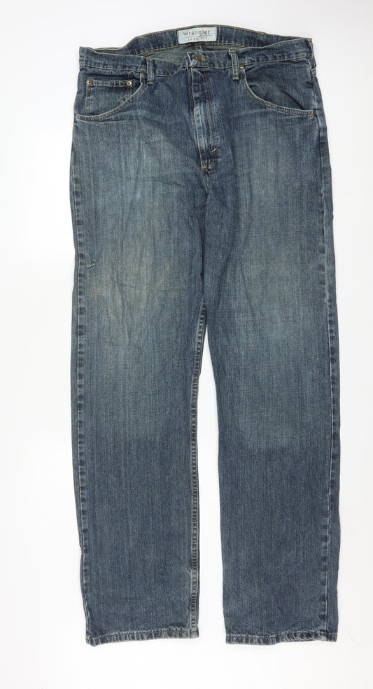 Wrangler Men's Blue Straight Fit Denim Jeans 36W 34L Relaxed Style