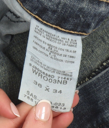 Wrangler Men's Blue Straight Fit Denim Jeans 36W 34L Relaxed Style