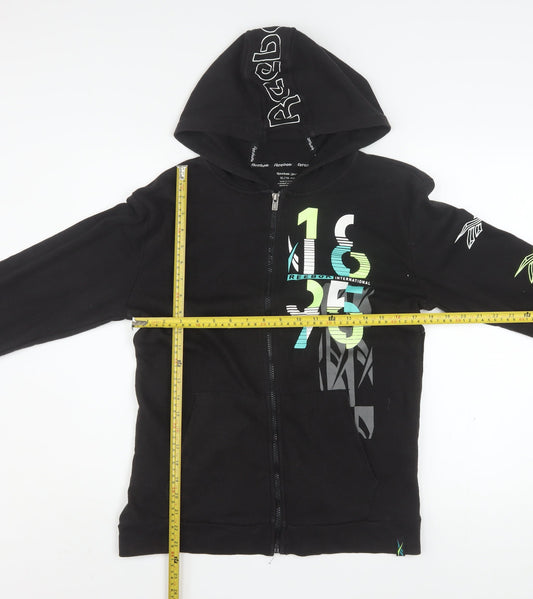 Reebok Men's Black Full Zip Hoodie XL Graphic Print Cotton Blend