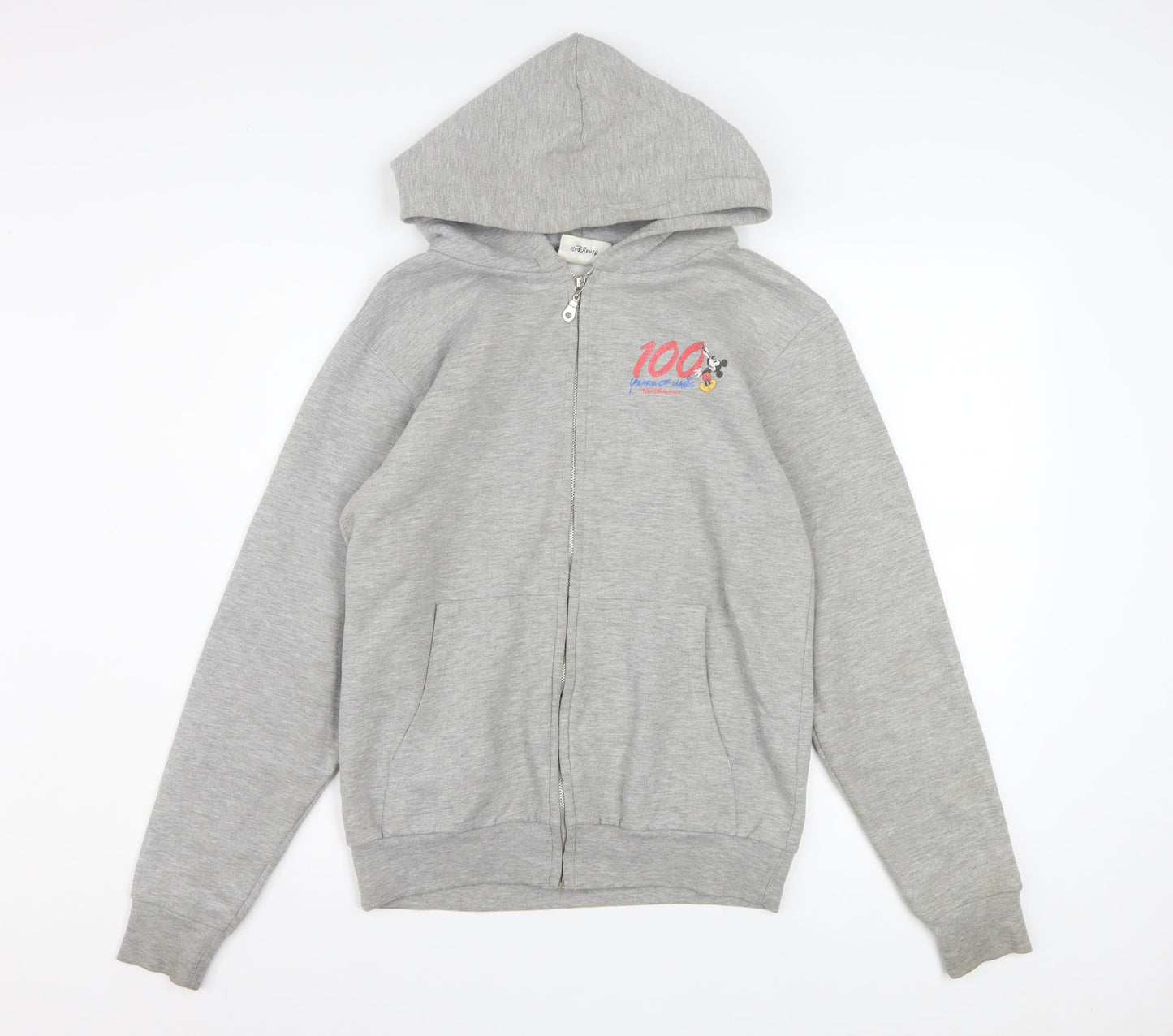 Disney Womens Grey Full Zip Hoodie Small Mickey 100 Years of Magic