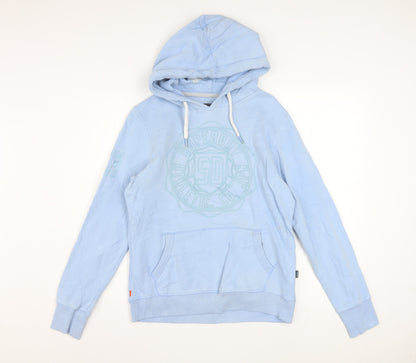 Superdry Women Blue Pullover Hoodie UK 12 Cotton Blend Casual
