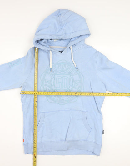 Superdry Women Blue Pullover Hoodie UK 12 Cotton Blend Casual