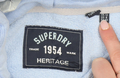Superdry Women Blue Pullover Hoodie UK 12 Cotton Blend Casual